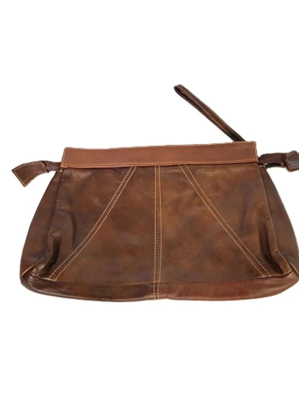 Vintage I.D.M. Brown Genuine Leather Zipper Clutch Pouch Made in Mexico READ